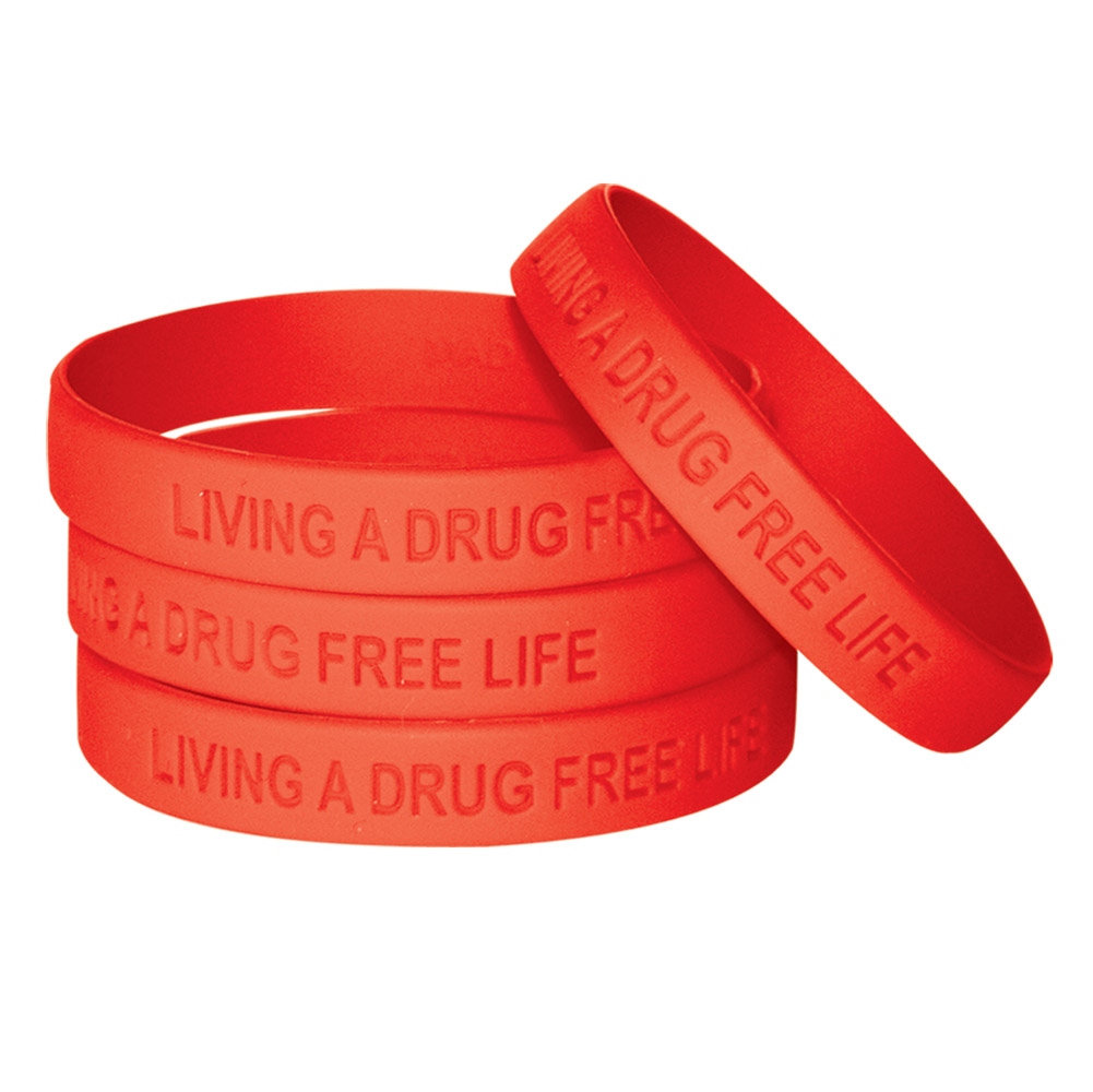 One School, One Goal: Bully & Drug Free 2-Sided Silicone Awareness Bracelets - Pack of 25 Red Ribbon Week Supplies